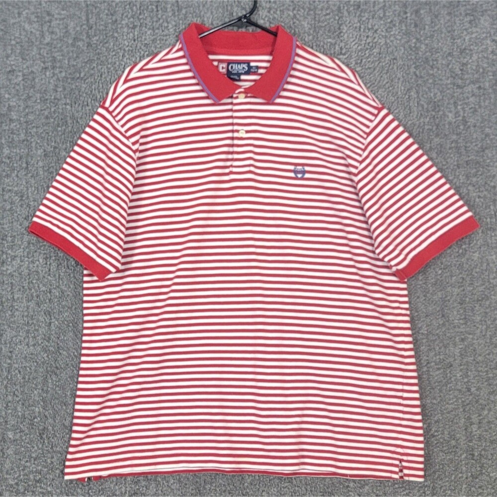 Chaps Polo Shirt Mens XL Red White Striped Short Sleeve Casual Golf